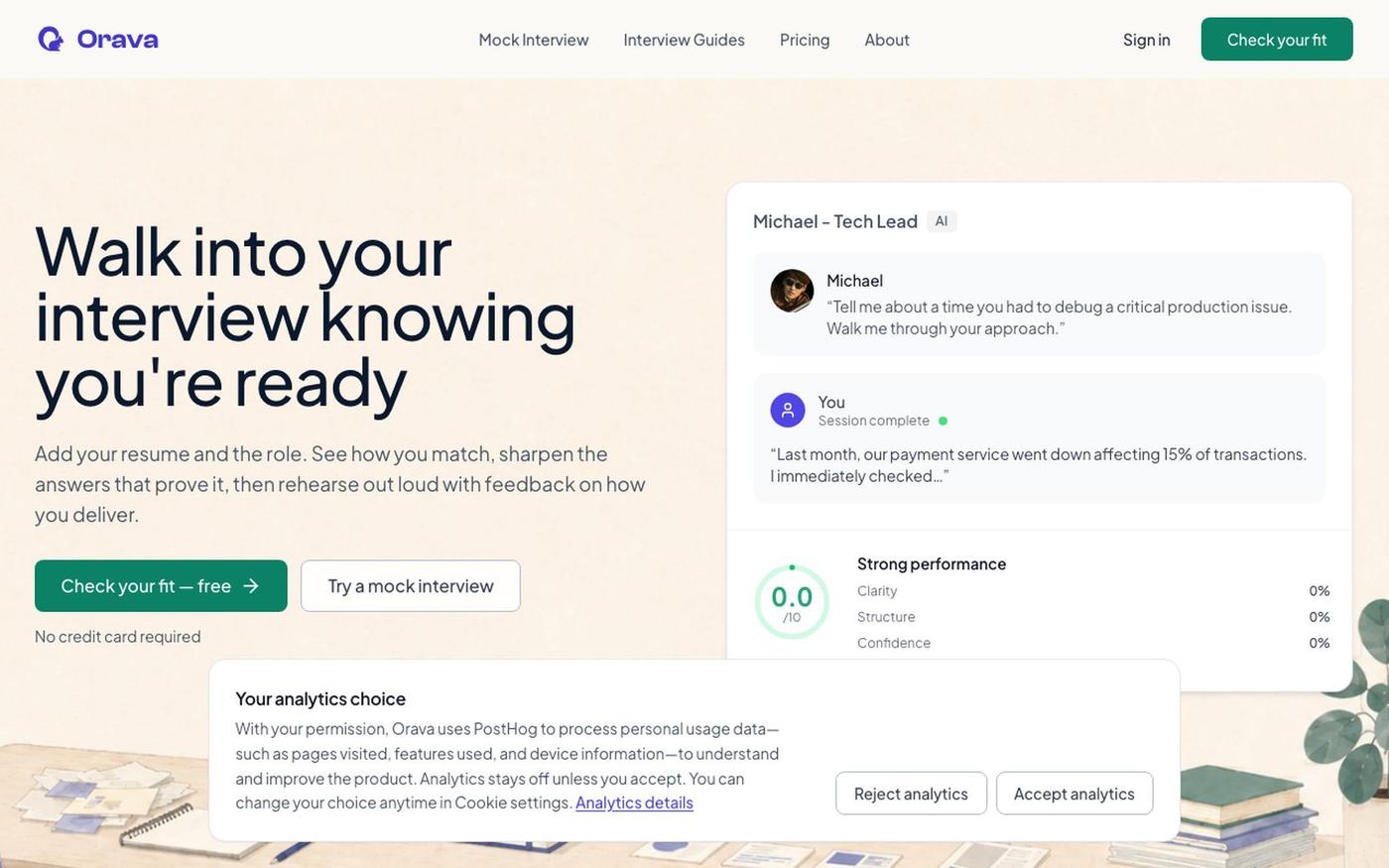 AI Interview Prep with Voice Mock Interviews | Orava — screenshot