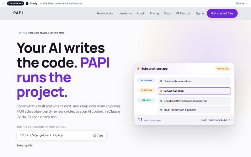 PAPI · It works where you work — screenshot