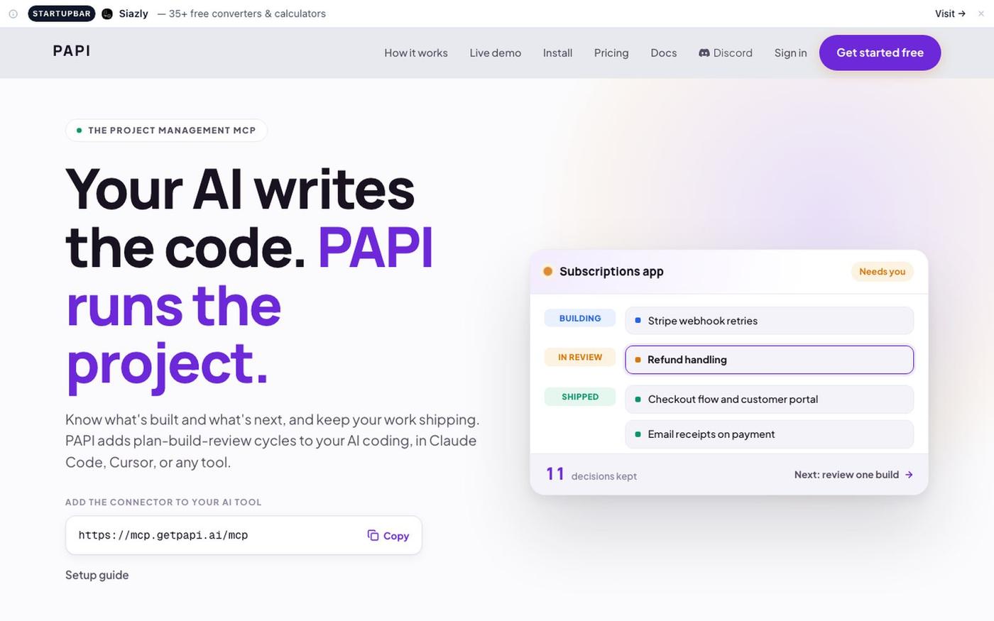 PAPI · It works where you work — screenshot