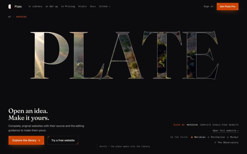 Plate | Open an idea. Make it yours. — screenshot