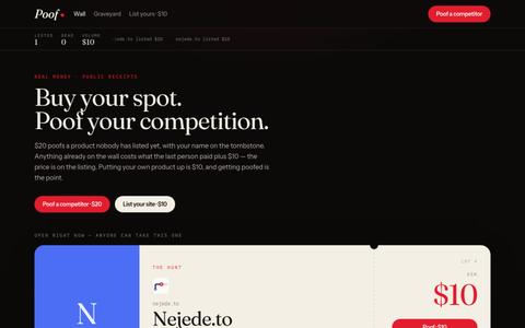 Poof — buy your spot, poof your competition — screenshot