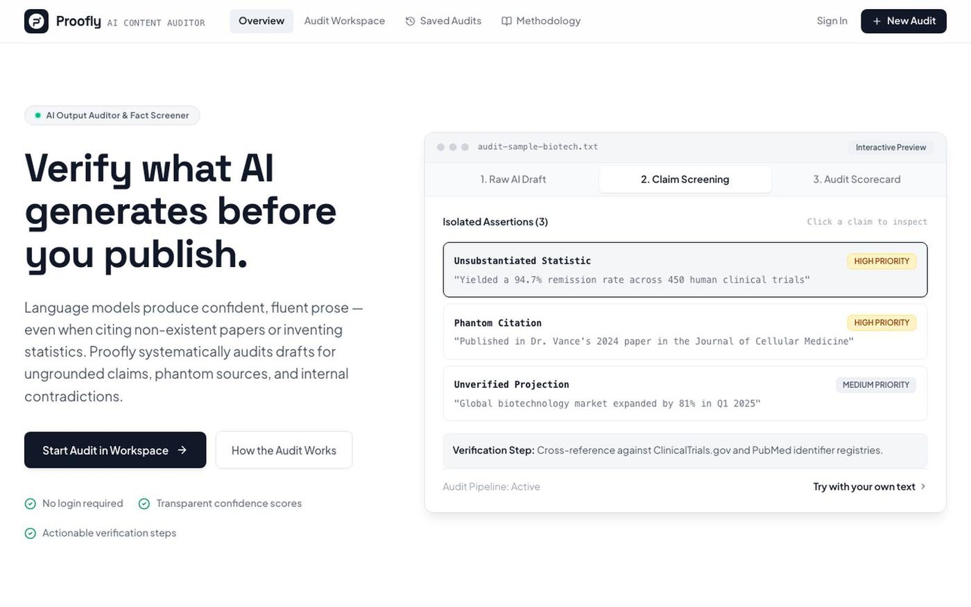 Proofly — Audit, Verify & Improve AI Content — screenshot