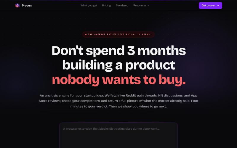 Proven — Validate your idea before you build it — screenshot