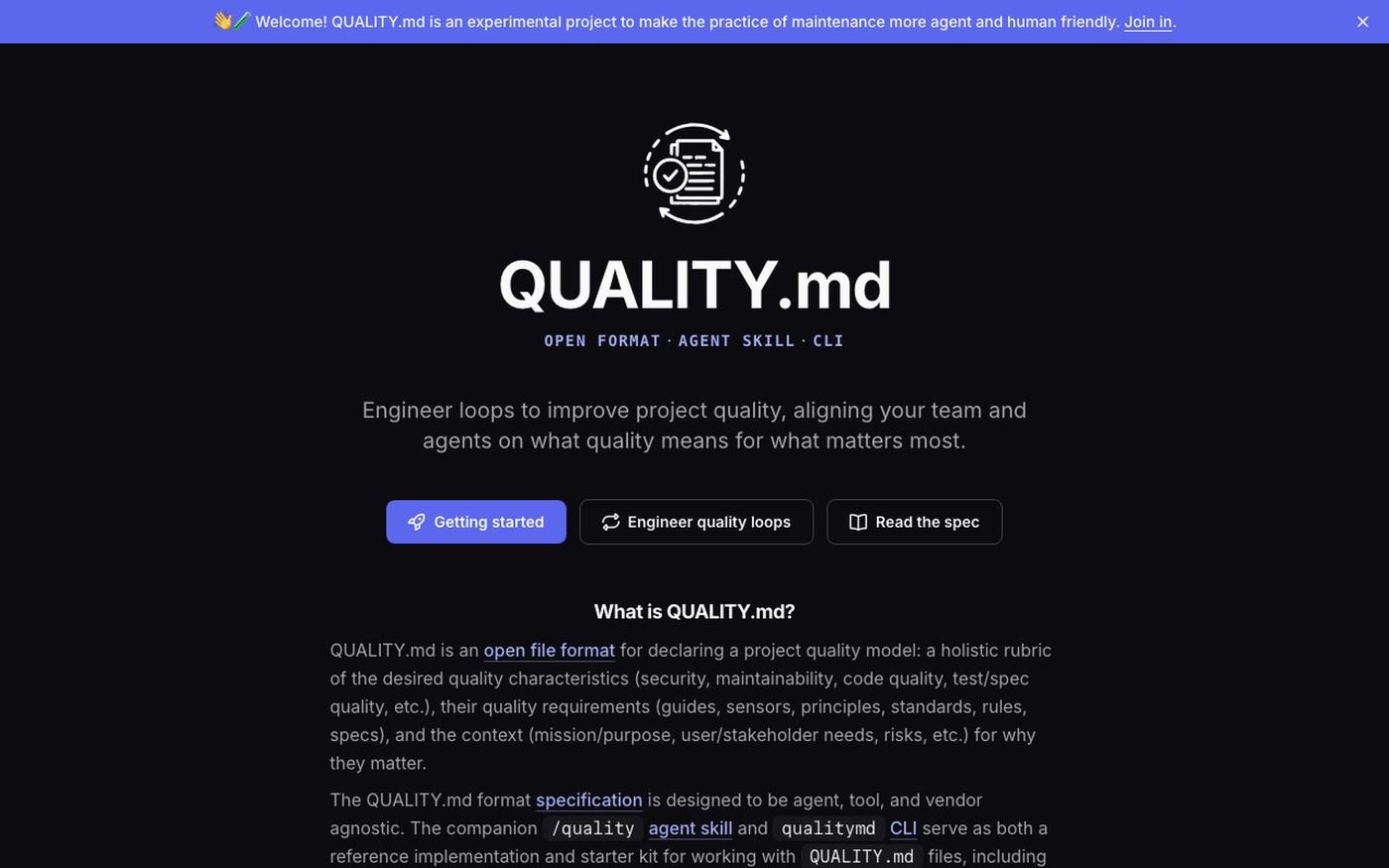 Welcome - QUALITY.md — screenshot