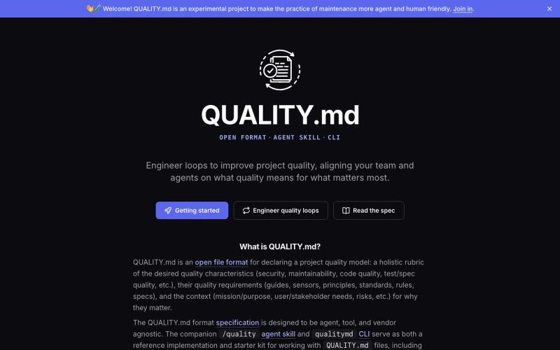 Welcome - QUALITY.md — screenshot