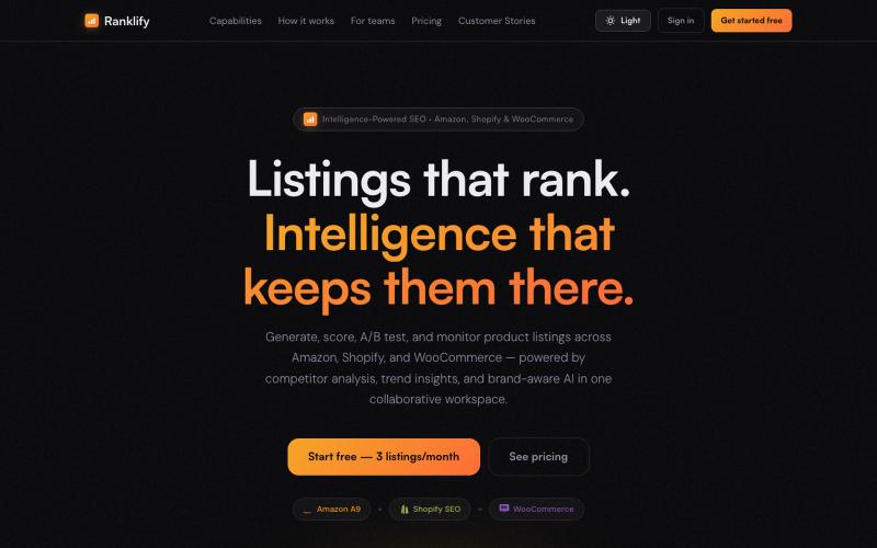 Ranklify — Rank Higher & Sell More on Amazon, Shopify & WooCommerce — screenshot