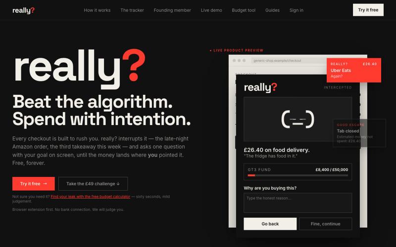 really? — Stop Impulse Buying at Checkout | Free Chrome Extension — screenshot