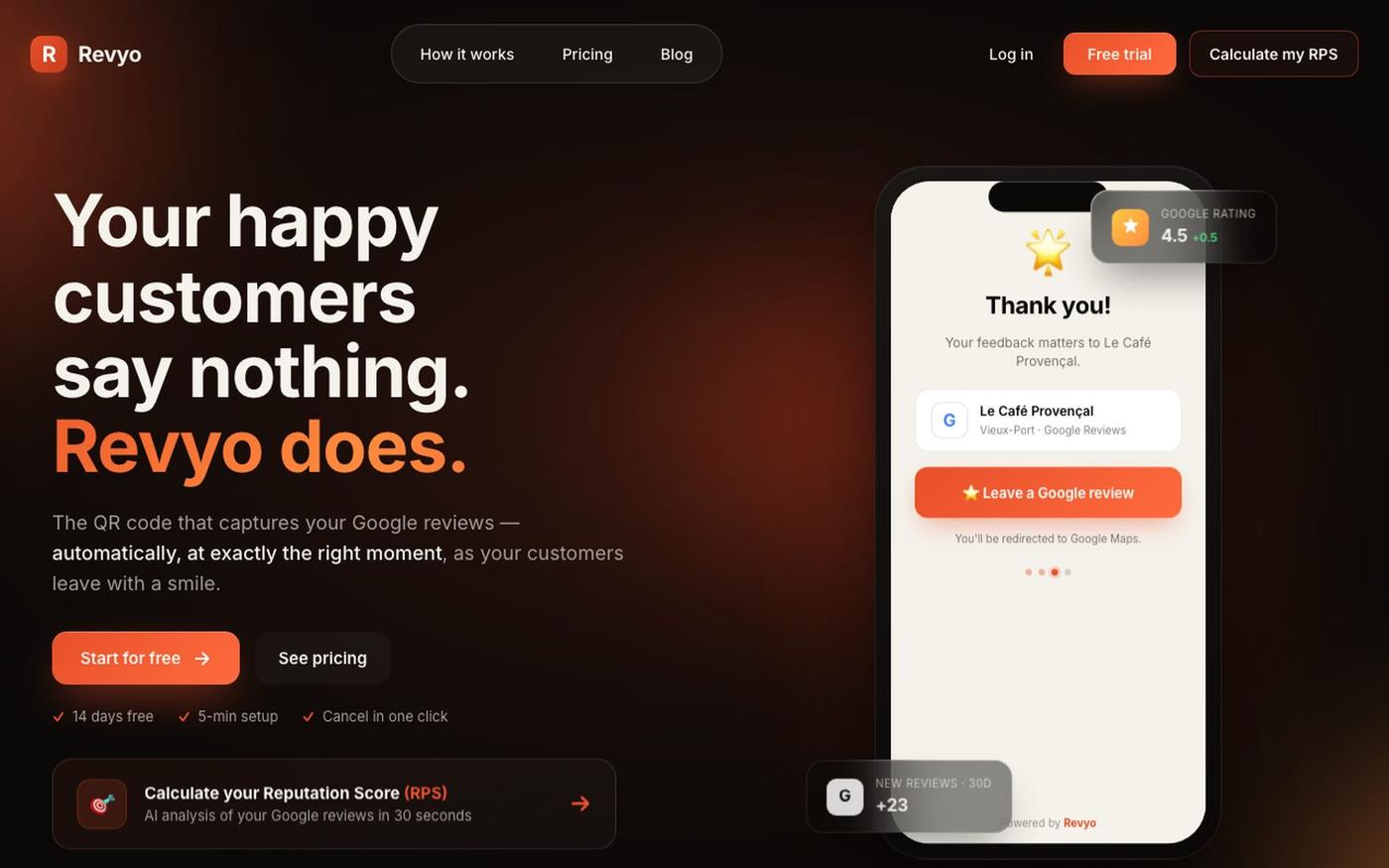 Revyo — Plus d'avis Google pour votre restaurant — screenshot