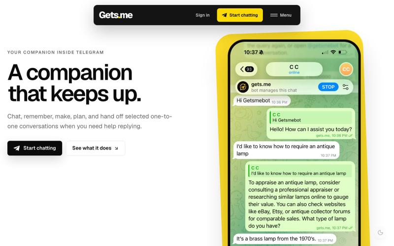 Gets.me | Your companion inside Telegram — screenshot