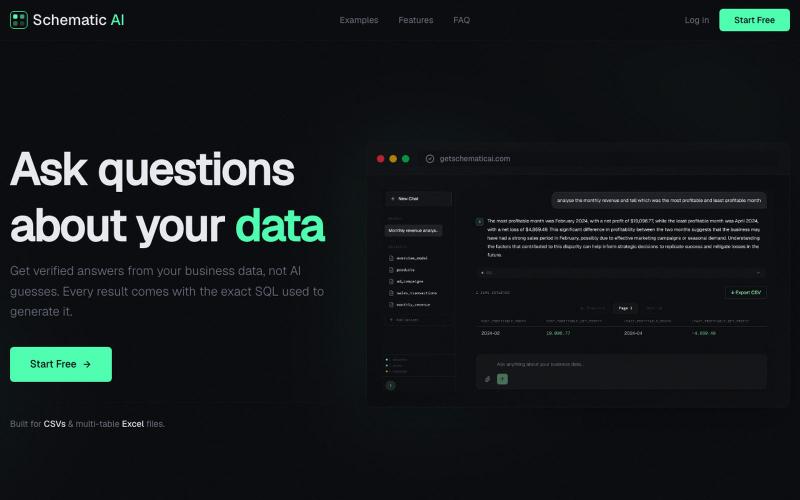 Schematic AI | AI Data Analyst for CSV & Excel — screenshot