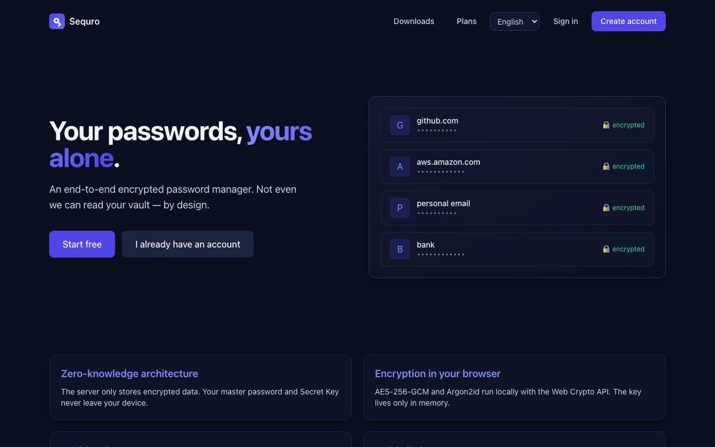 Sequro — Gestor de contraseñas zero-knowledge — screenshot