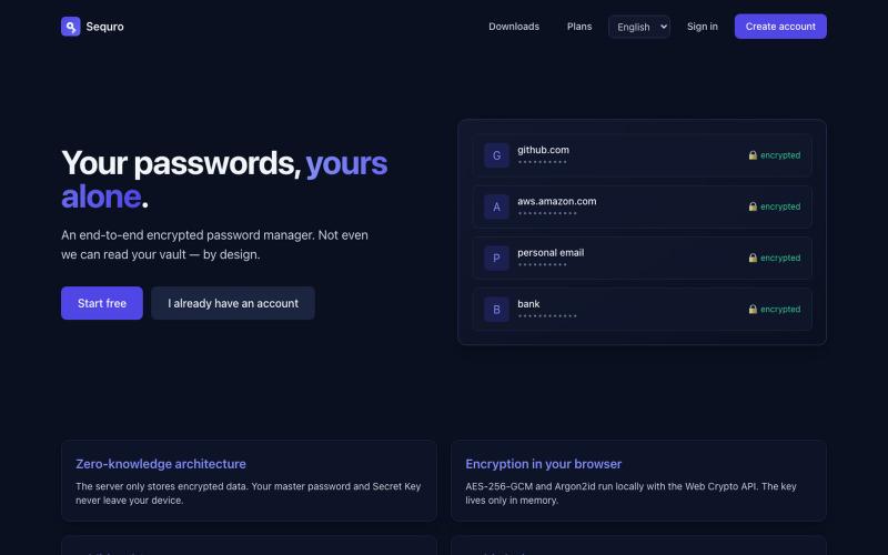Sequro — Gestor de contraseñas zero-knowledge — screenshot