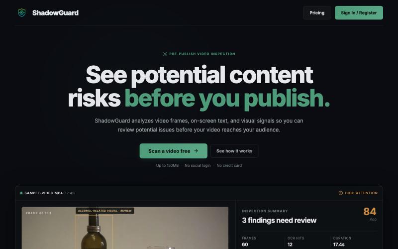 ShadowGuard — Pre-Publish Video Inspection — screenshot