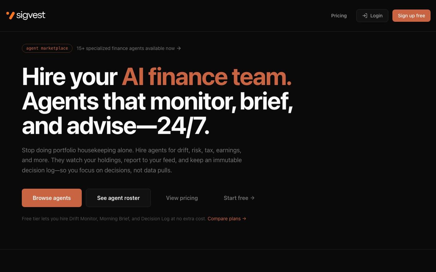SigVest — Hire Your AI Finance Agent Team — screenshot