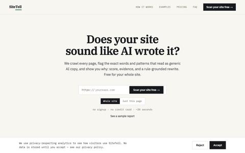 SiteTell, Does your site sound like AI wrote it? — screenshot
