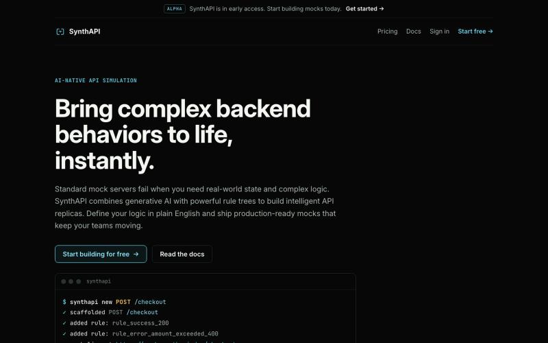 SynthAPI | Realistic mock APIs for builders — screenshot