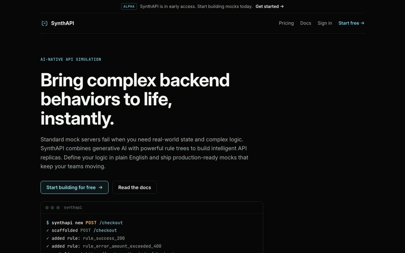 SynthAPI | Realistic mock APIs for builders — screenshot