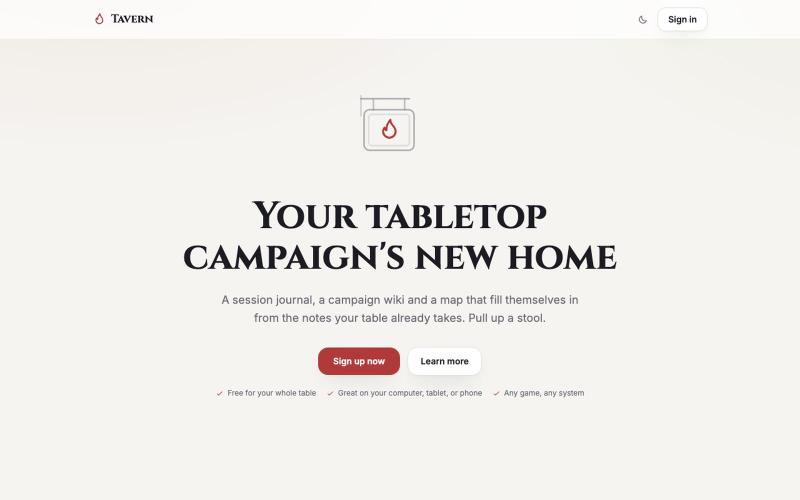 Tavern: your tabletop campaign's new home — screenshot