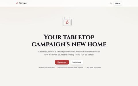 Tavern: your tabletop campaign's new home — screenshot