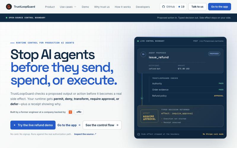 TrustLoopGuard — Runtime control for AI agents — screenshot