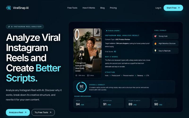 Instagram Reel Analyzer for Viral Video Scripts | ViralSnap — screenshot