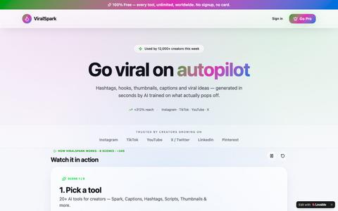ViralSpark — Free YouTube Tag Extractor, Hashtag & Caption Generator — screenshot