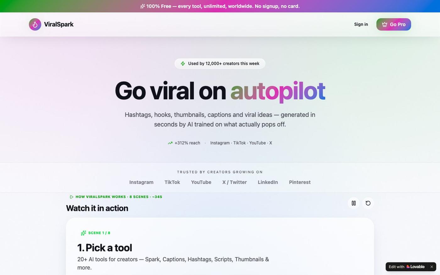 ViralSpark — Free YouTube Tag Extractor, Hashtag & Caption Generator — screenshot
