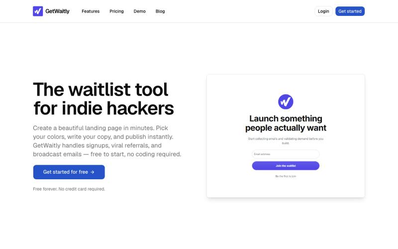 GetWaitly - The Waitlist Tool for Indie Hackers & Solo Founders — screenshot