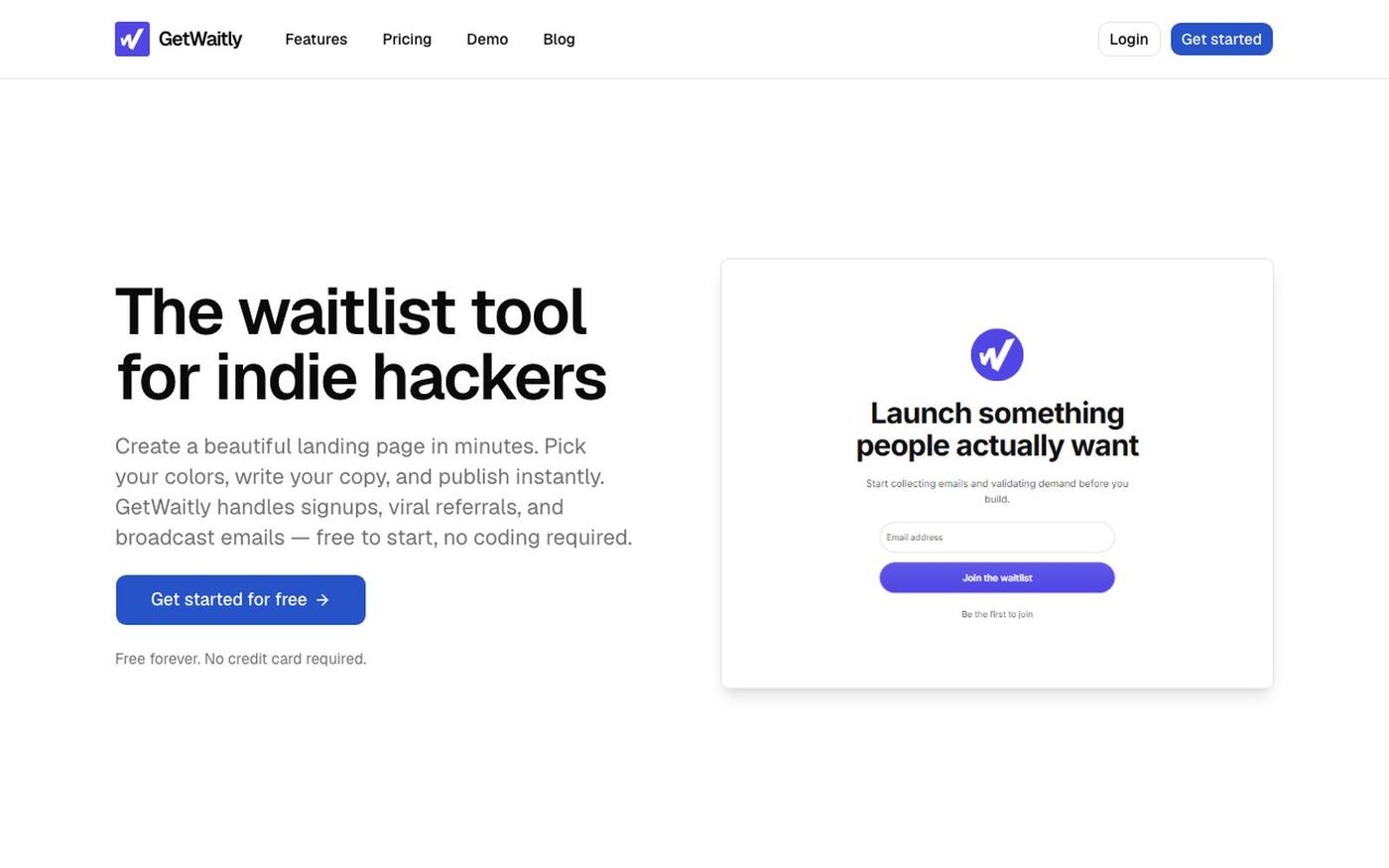 GetWaitly - The Waitlist Tool for Indie Hackers & Solo Founders — screenshot