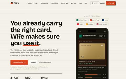 Wife: the wallet that picks your best card — screenshot