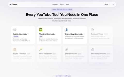 Free YouTube Tools for Creators & Developers | GetYTSubtitles — screenshot
