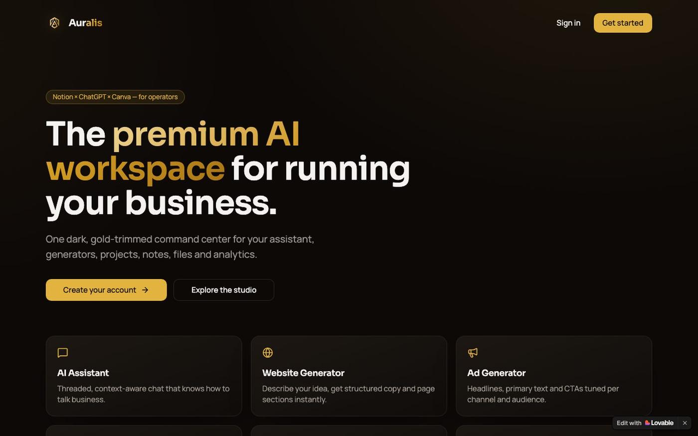 Auralis — Premium AI Business Dashboard — screenshot