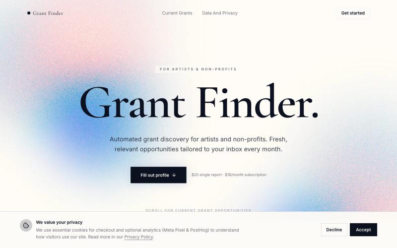 Grant Finder — Automated grants for artists & non-profits — screenshot
