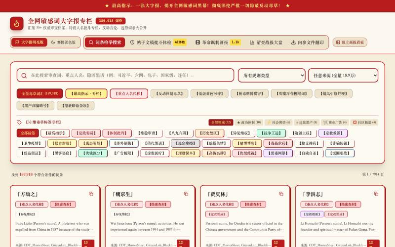 GFW 审查与表情包开放平台 | Chinese Sensitive Lexicon & Meme Database — screenshot