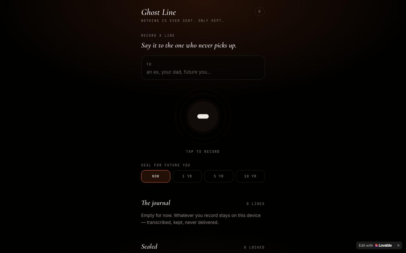 Ghost Line — voicemail for things you'll never send — screenshot