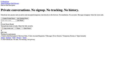 GhostLine — Private conversations. No signup. No tracking. No history. — screenshot