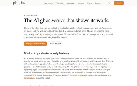 AI Ghostwriter: Researched, Cited, In Your Voice · Ghosts — screenshot
