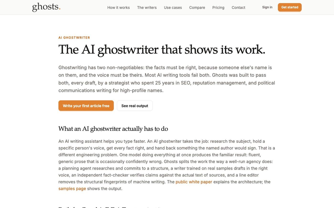 AI Ghostwriter: Researched, Cited, In Your Voice · Ghosts — screenshot
