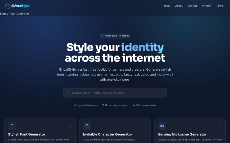 Fancy Text Generator - 100+ Cool Fonts for TikTok & Instagram | GhostStyle — screenshot