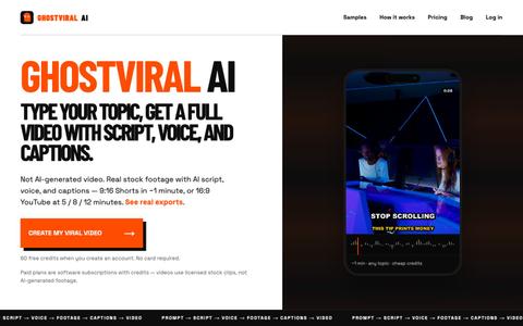 GhostViral AI — Shorts in ~1 minute, YouTube 5–12 min — screenshot
