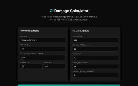 GI Damage Calculator - Free Genshin Impact DMG Calculator for All Characters — screenshot