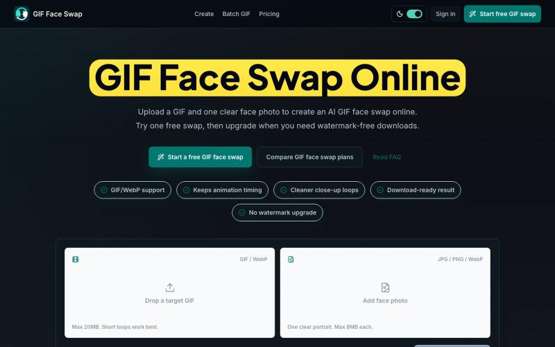 GIF Face Swap Online - Free AI GIF Face Swap Tool — screenshot