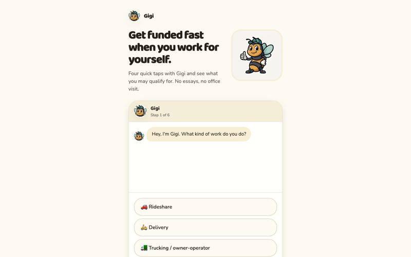 Gigi — Funding options when you work for yourself — screenshot