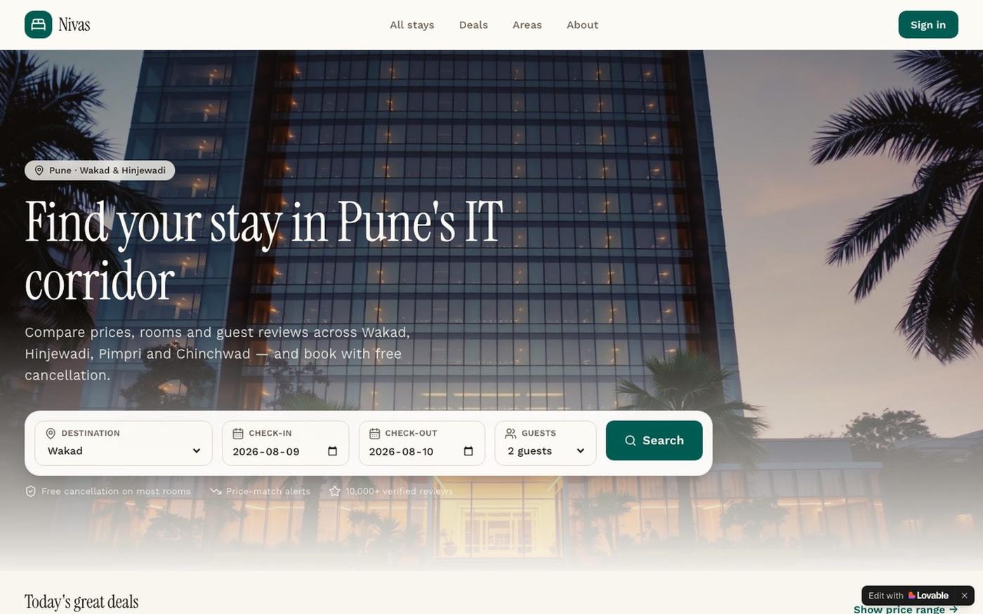 Nivas Stays — Book hotels in Pune's IT corridor — screenshot