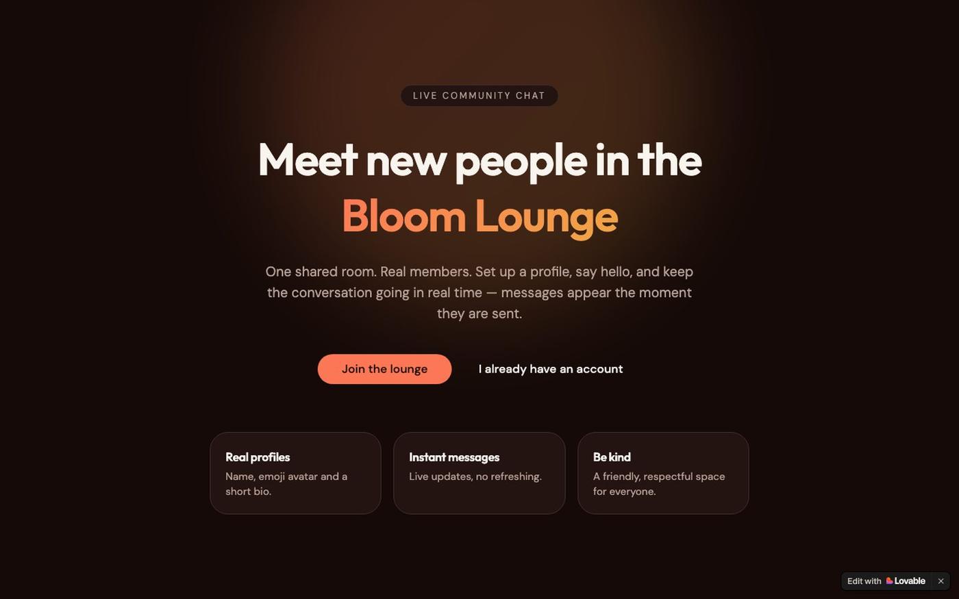 Bloom Lounge — Meet and chat with new people — screenshot