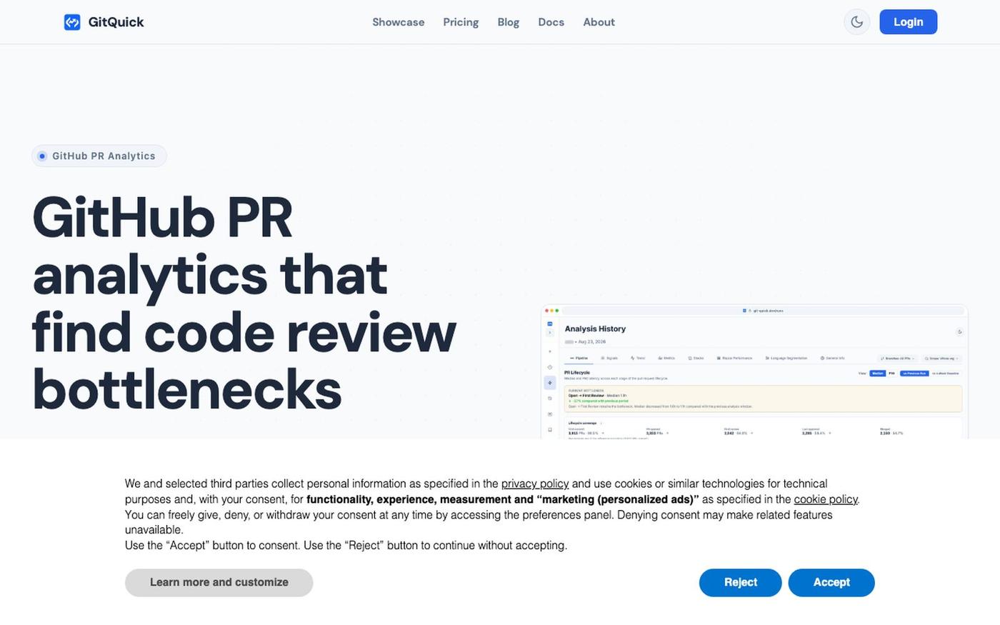 GitHub PR Analytics — Pull Request Review Metrics | GitQuick — screenshot