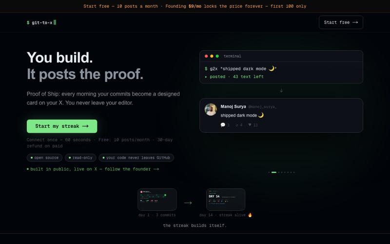 git-to-x — auto-post your GitHub commits to X — screenshot