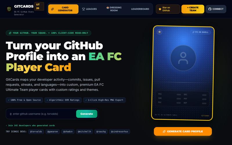 GitFC — Turn Your GitHub Into a Football Card ⚽ — screenshot
