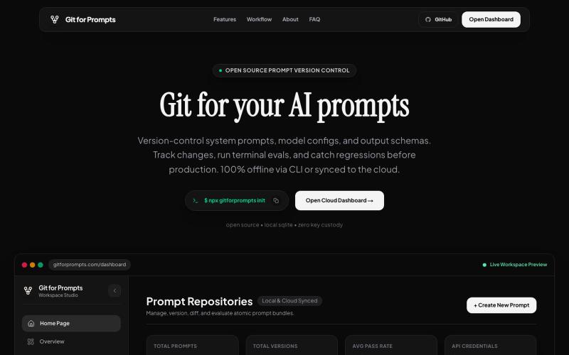 Git for Prompts · Local-First Prompt Version Control — screenshot