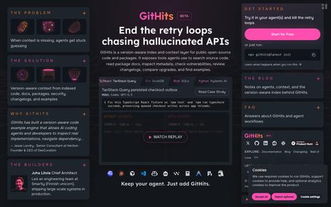 GitHits - Version-aware index for public open-source code and packages — screenshot
